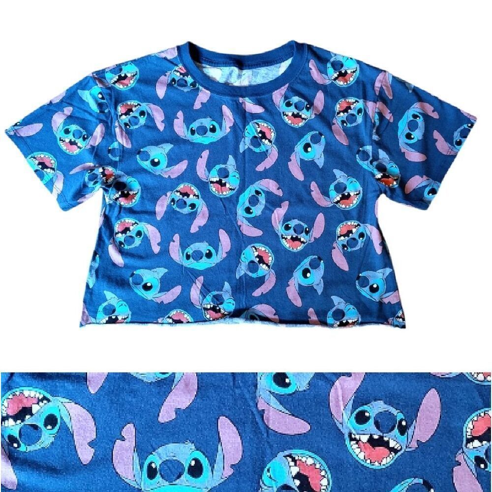 Disney Stitch Graphic Crop Top‎ TShirt Blue Purple Medium Nostalgia